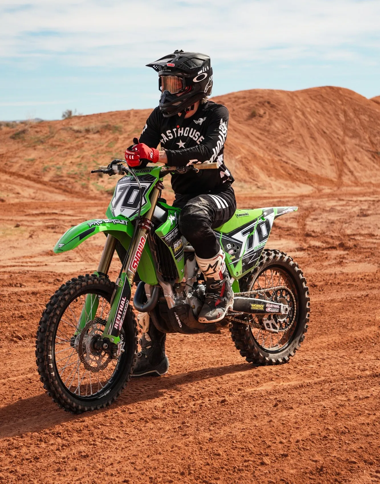 Brock Reveal on the number 70 bike on a red dirt motocross track